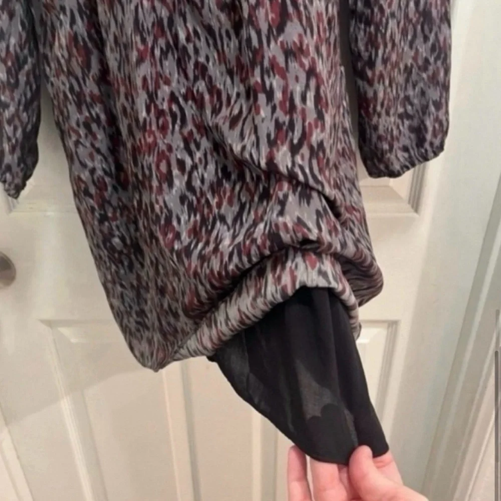 Comptoir Des Cotonniers Silk Dress Drop Waist V-Neck Abstract-Size 6 US- EUC